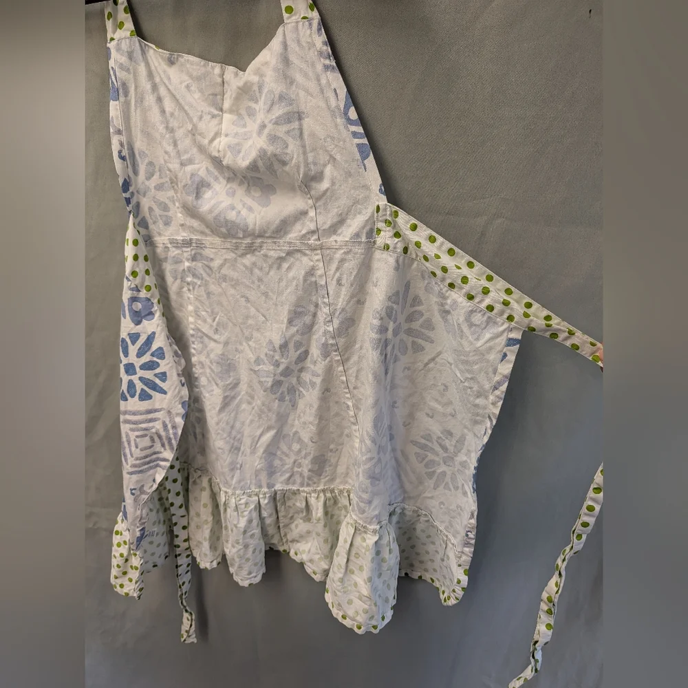 Martha Stewart Blue Floral and Green Dot Cotton Apron